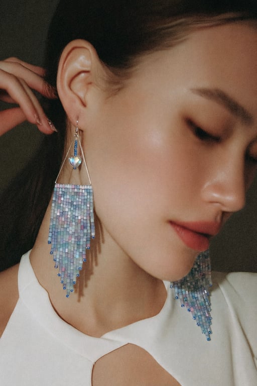 Pastel Beaded Fringe Earrings – Handmade Mother’s Day Gift with Heart Detail