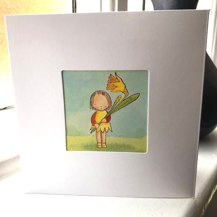 Easter Card, Girl With Daffodil Flower