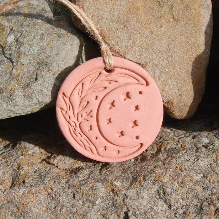 Crescent Moon Terracotta Essential Oil Diffuser - Handmade Natural Air Freshener