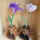 Crochet Flower in Wooden Vase – Iris or Parrot Tulip