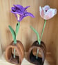 Crochet Flower in Wooden Vase – Iris or Parrot Tulip - Image 1