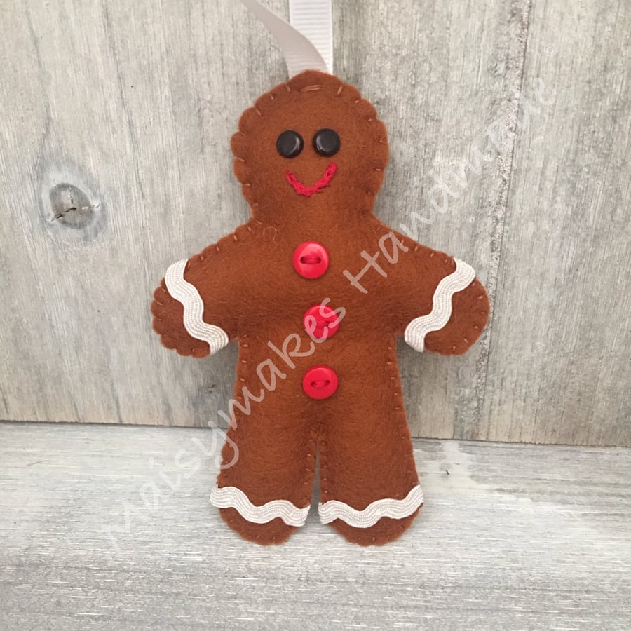 Gingerbread Man 100% Wool Felt Hanging Decoration