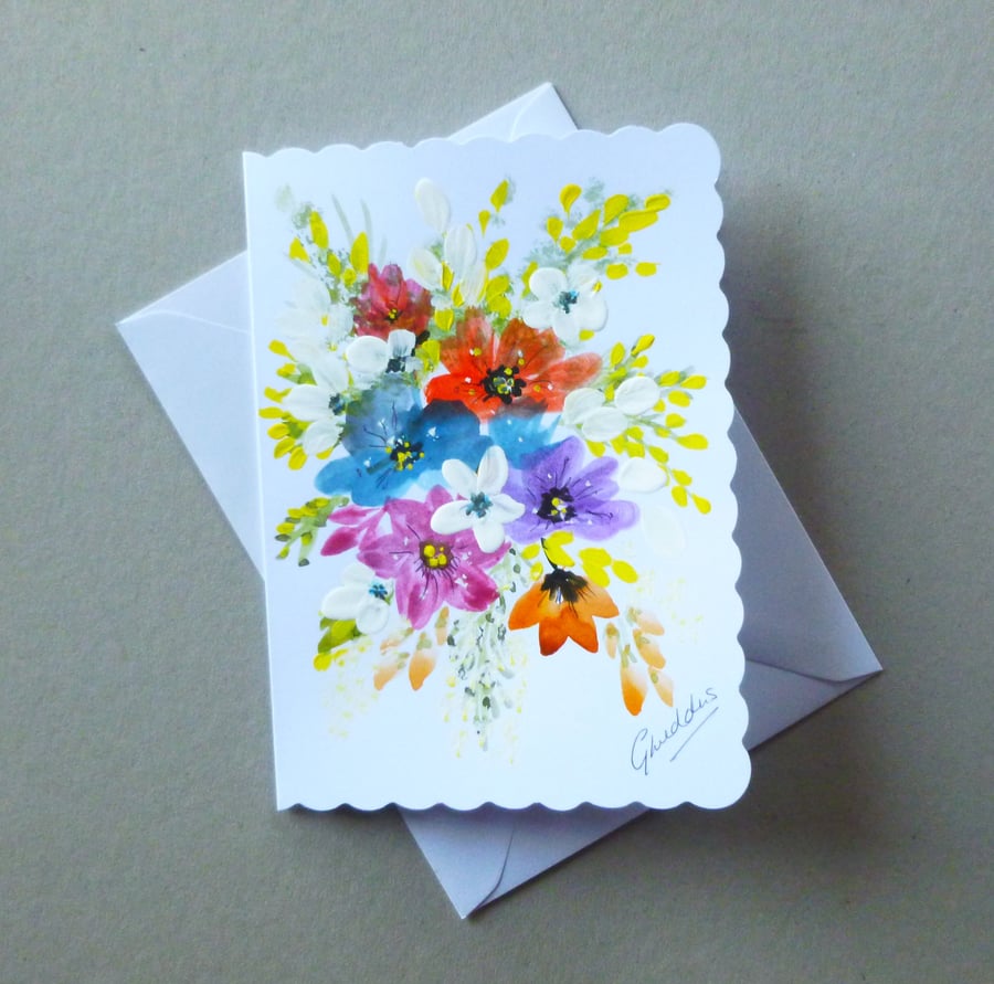 hand painted floral greetings card ( ref FA 318  A3 )