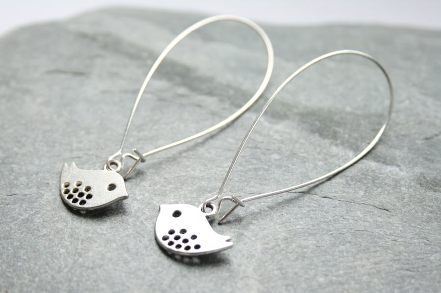 Bird earrings, silver earrings, dangle earrings, long earrings, nature lover 