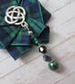 Small Black Watch Tartan Ruffle Rosette Beaded Celtic Brooch Pin  - Image 3