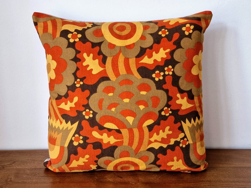 Handmade cushion cover vintage 1960s "Fanfare" Juliet Glynn Smith Parkertex