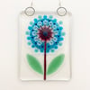 Fused Glass Blue and Pink Flower Hanging - Handmade Glass Suncatcher