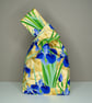 Handmade Japanese Knot Bag - Blue Iris Floral Pattern With Gold Satin  - Image 5