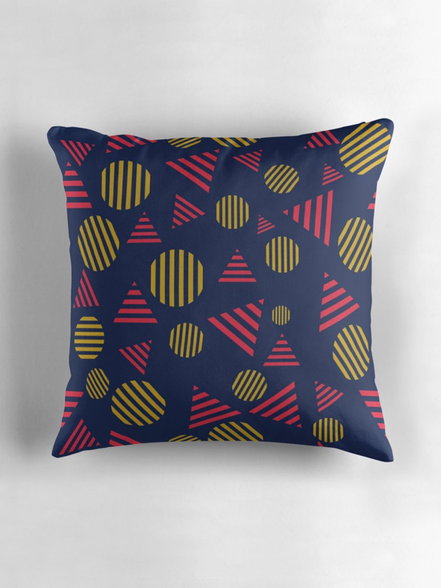 Blue, Red and Yellow Circles and Triangles Cushion Cover 16 inch