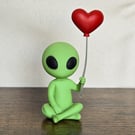 Alien Holding Heart Balloon Figurine - Cute Resin Sculpture - 3D Printed Decor 