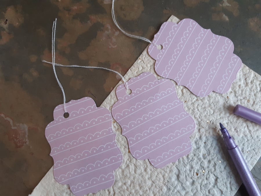 3x large gift tags - pink waves
