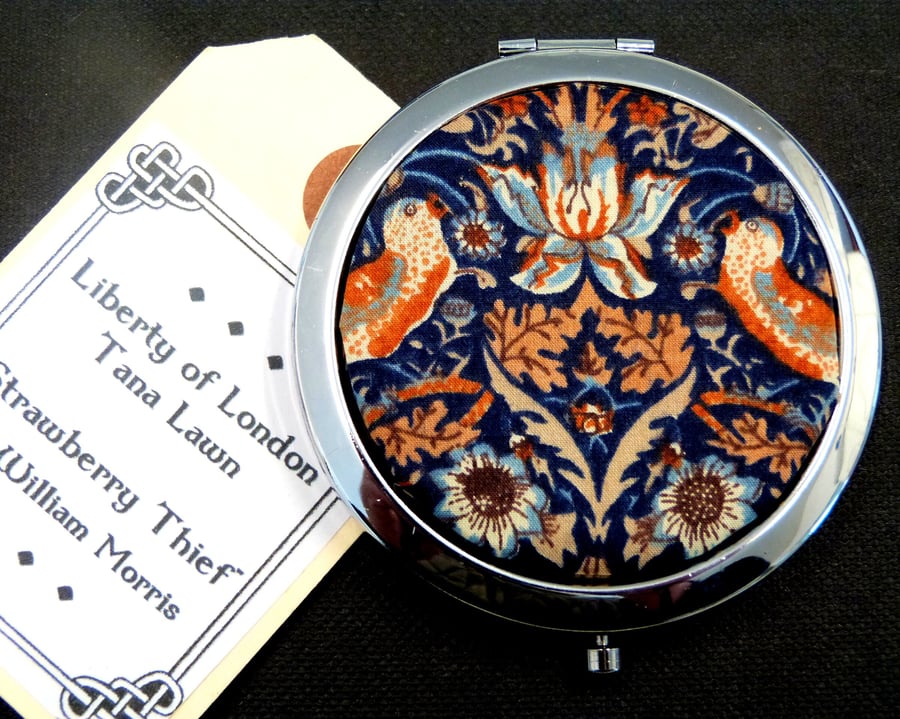Strawberry Thief mirror William Morris Liberty of London fabric navy blue