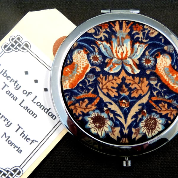 Strawberry Thief mirror William Morris Liberty of London fabric navy blue