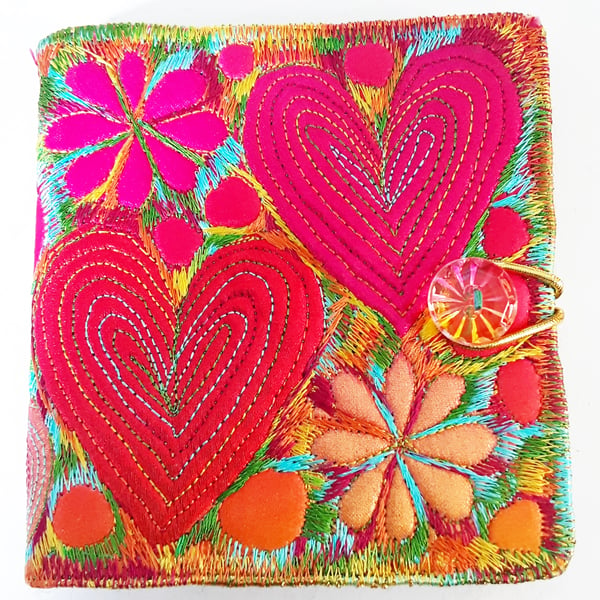 Sewing Needle Case with Hearts Flowers and Free Machine Embroidery 