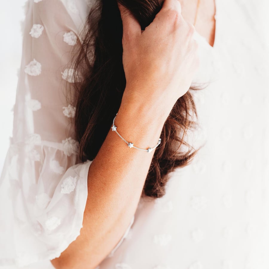 Silver Star Bracelet Silver, Gold Bracelet, Gold Plated Bracelet with Stars, 18c