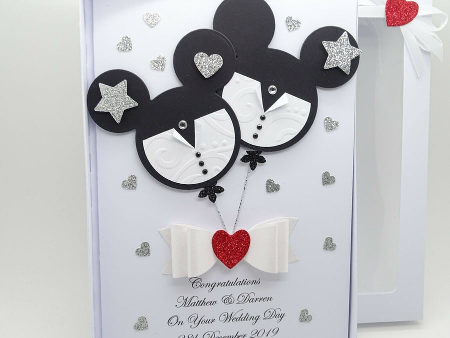 Handmade Personalised WEDDING Card Gay Same Sex MICKEY MOUSE Boxed 3D T397