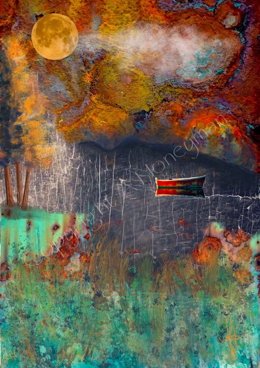 Red boat mixed media art print