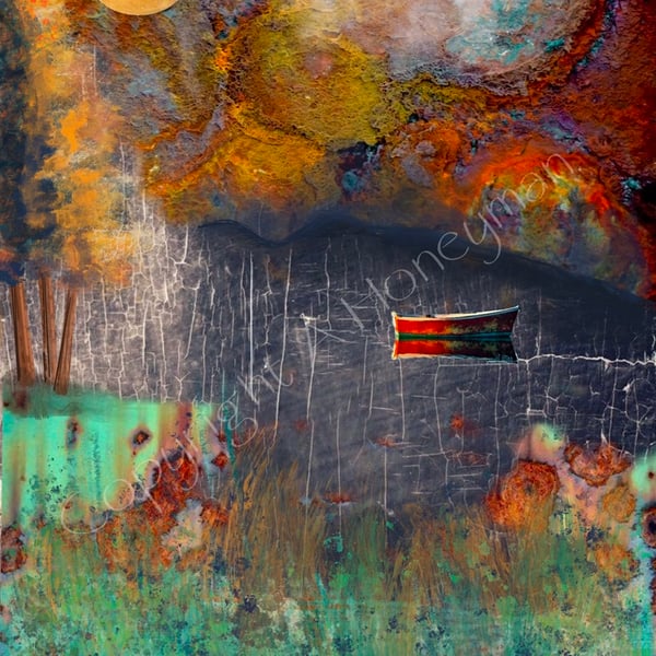 Red boat mixed media art print