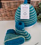 Designer Merino Wool Baby's Booties & Hat Set 0-3 months size - Image 6
