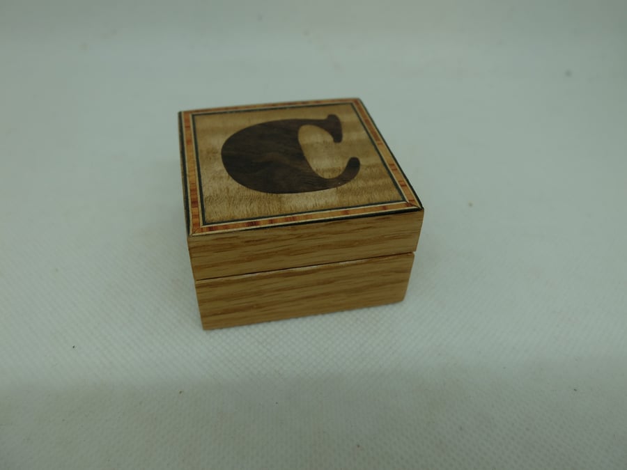 Small wooden box, lift off lid, letter C
