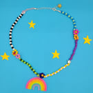 Vibrant and colourful rainbow charm beaded necklace