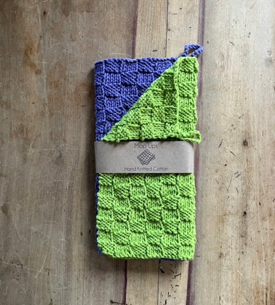 100% Cotton hand knitted dishcloths - Bluebell Woods 