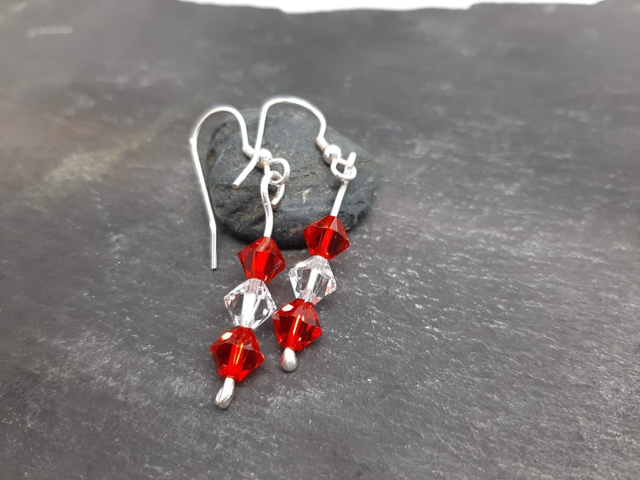 Sterling Silver Drop Earrings with Swarovski Crystal Beads 