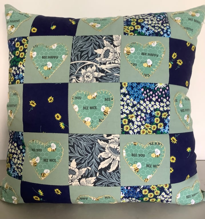 Patchwork Bee and Flower Cushion