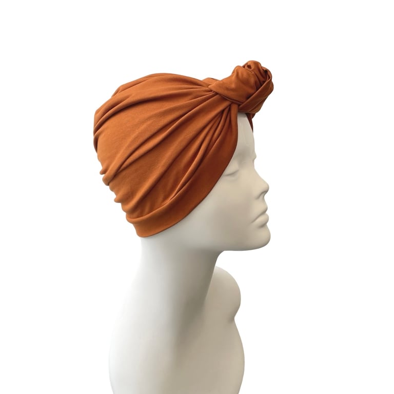 Rust Knotted Cotton Turban Head Wrap for Women, Soft Jersey Chemo Alopecia Hats