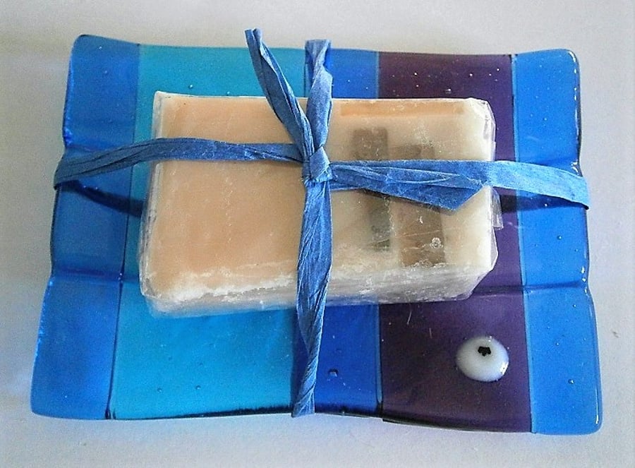 Fused  glass soap dish with Sheep detail