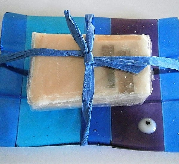 Fused  glass soap dish with Sheep detail