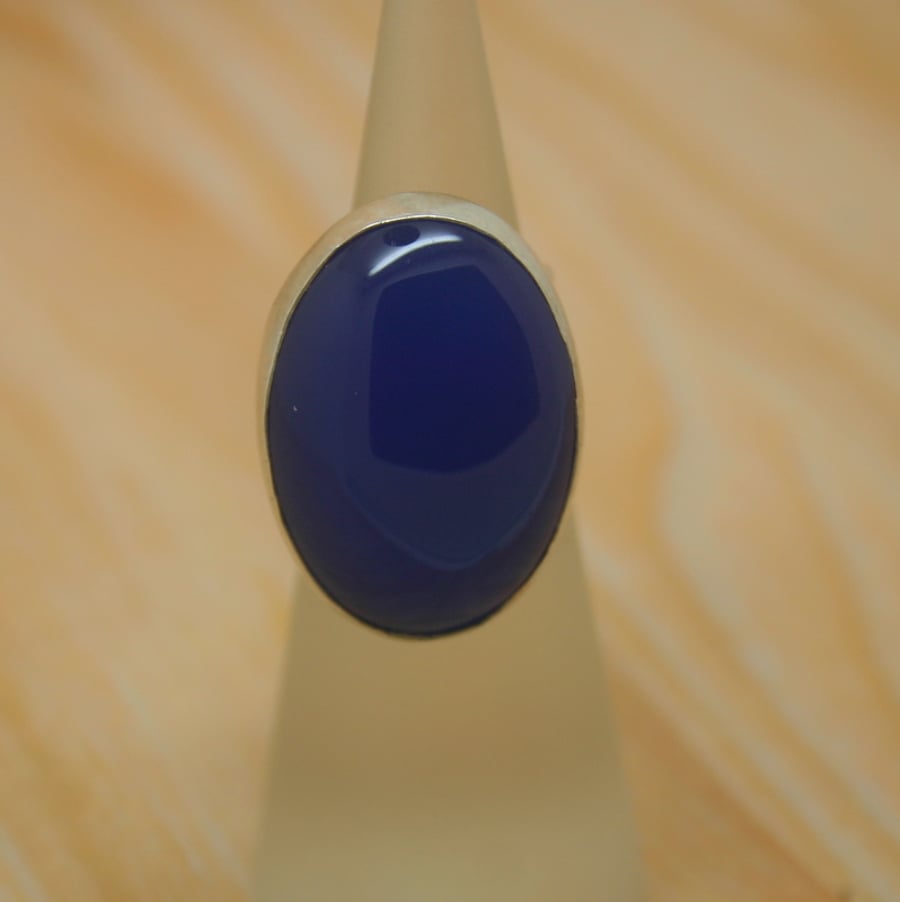 Sterling silver Blue Onyx gemstone ring adjustable size (G-L) 