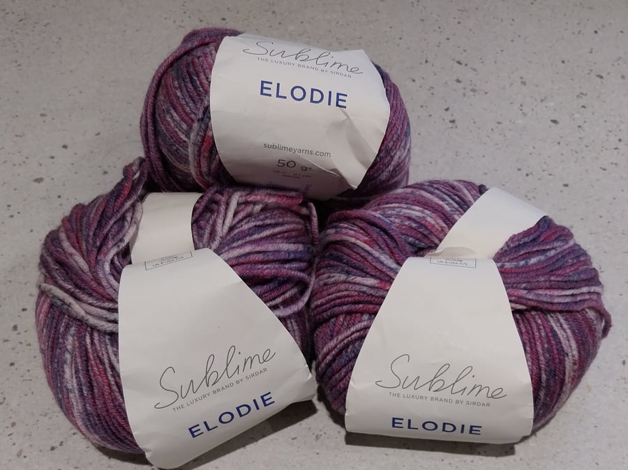 3 x 50g Sublime Elodie Extra Fine Merino Wool DK Purples