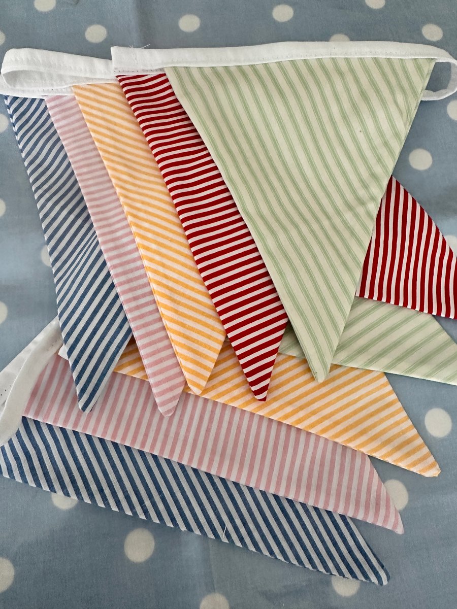 3m, 5m, 10m Stripey Fabric Bunting, Party Flag, Cotton Fabric Bunting