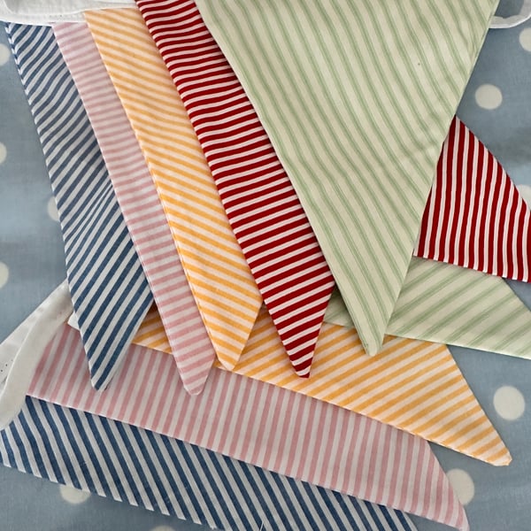 3m, 5m, 10m Stripey Fabric Bunting, Party Flag, Cotton Fabric Bunting