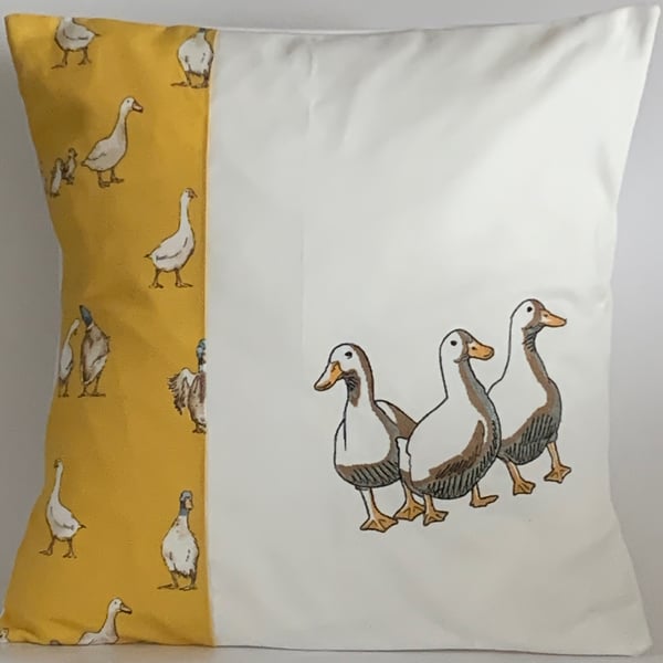 Duck & Geese Two Tone Embroidered Cushion Cover 16"x16"  Last One