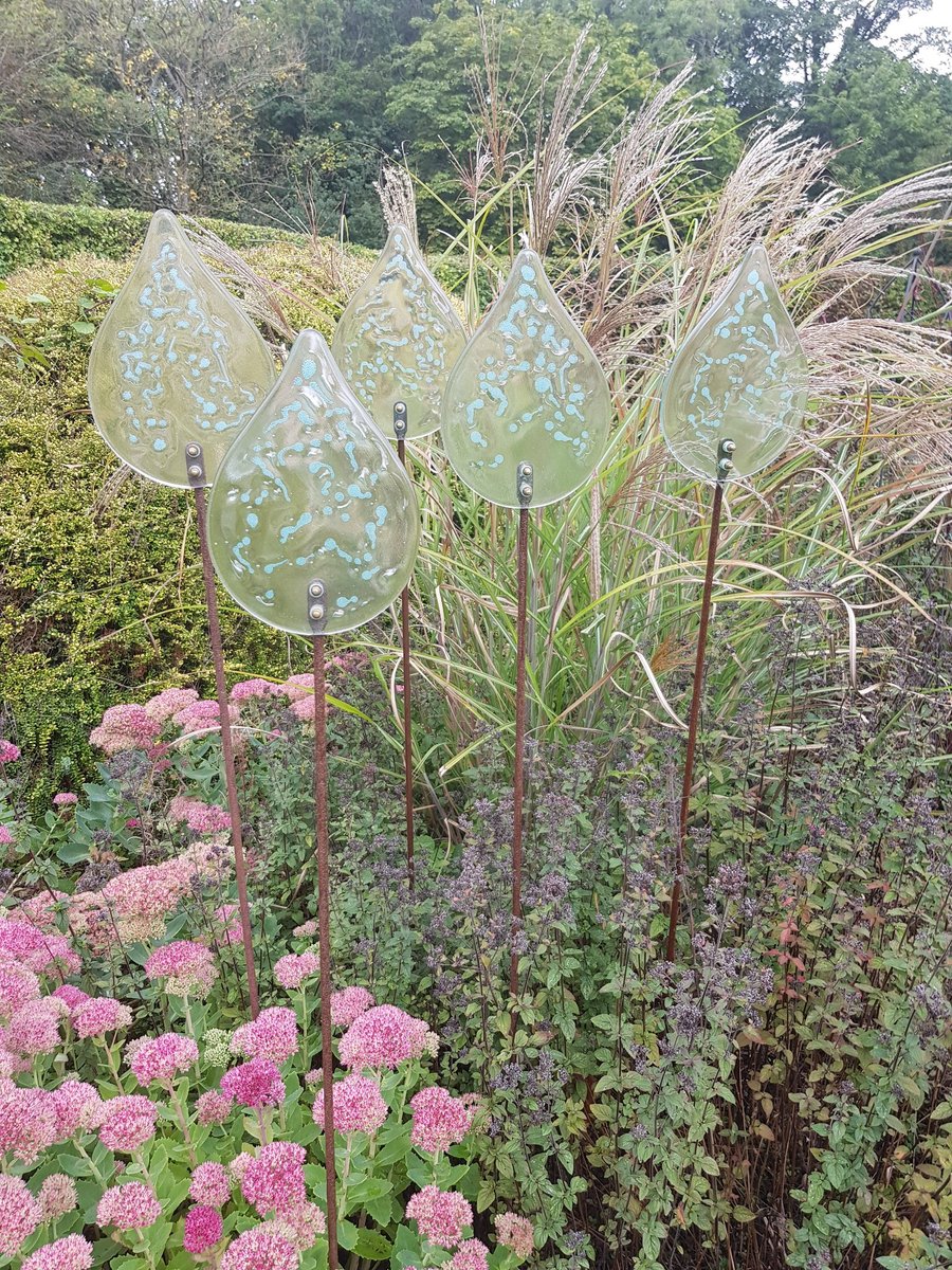 Five Glass Garden Raindrop Sculptures