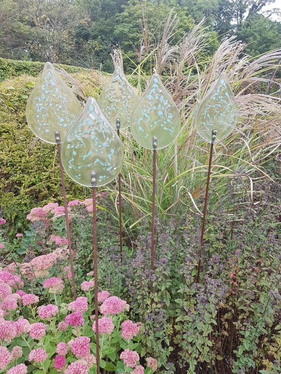 Five Glass Garden Raindrop Sculptures