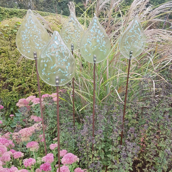 Five Glass Garden Raindrop Sculptures