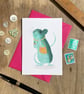 Teal Field Mouse Illustrated Blank Greeting Card