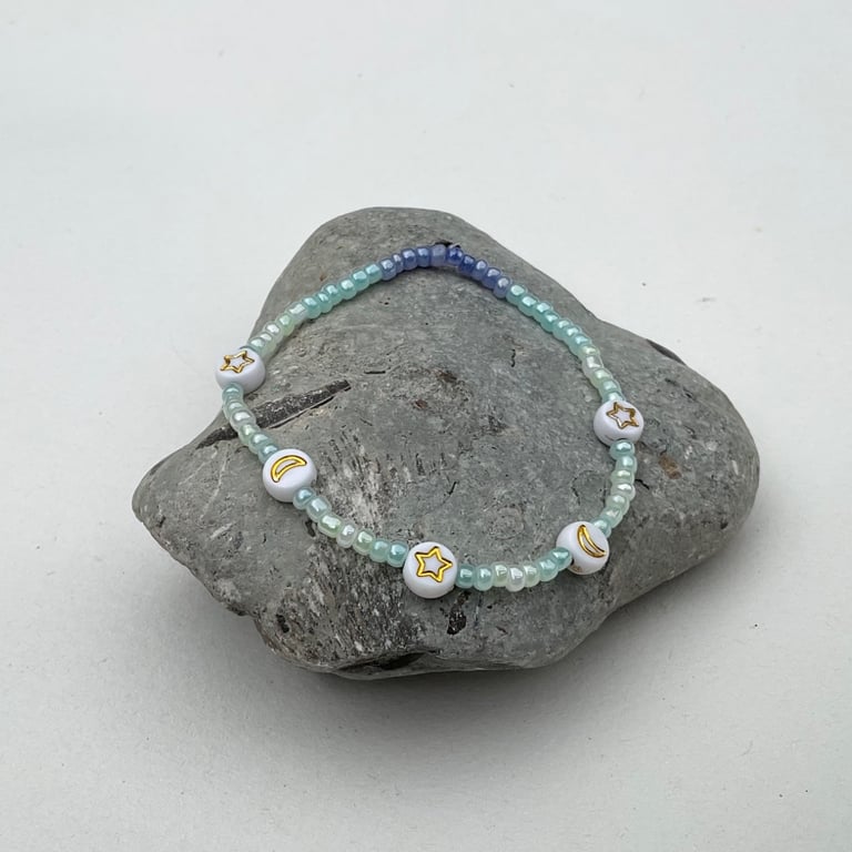 Blue Beaded bracelet glass beads with charms handmade