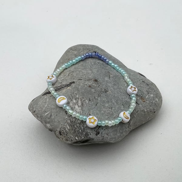 Blue Beaded bracelet glass beads with charms handmade