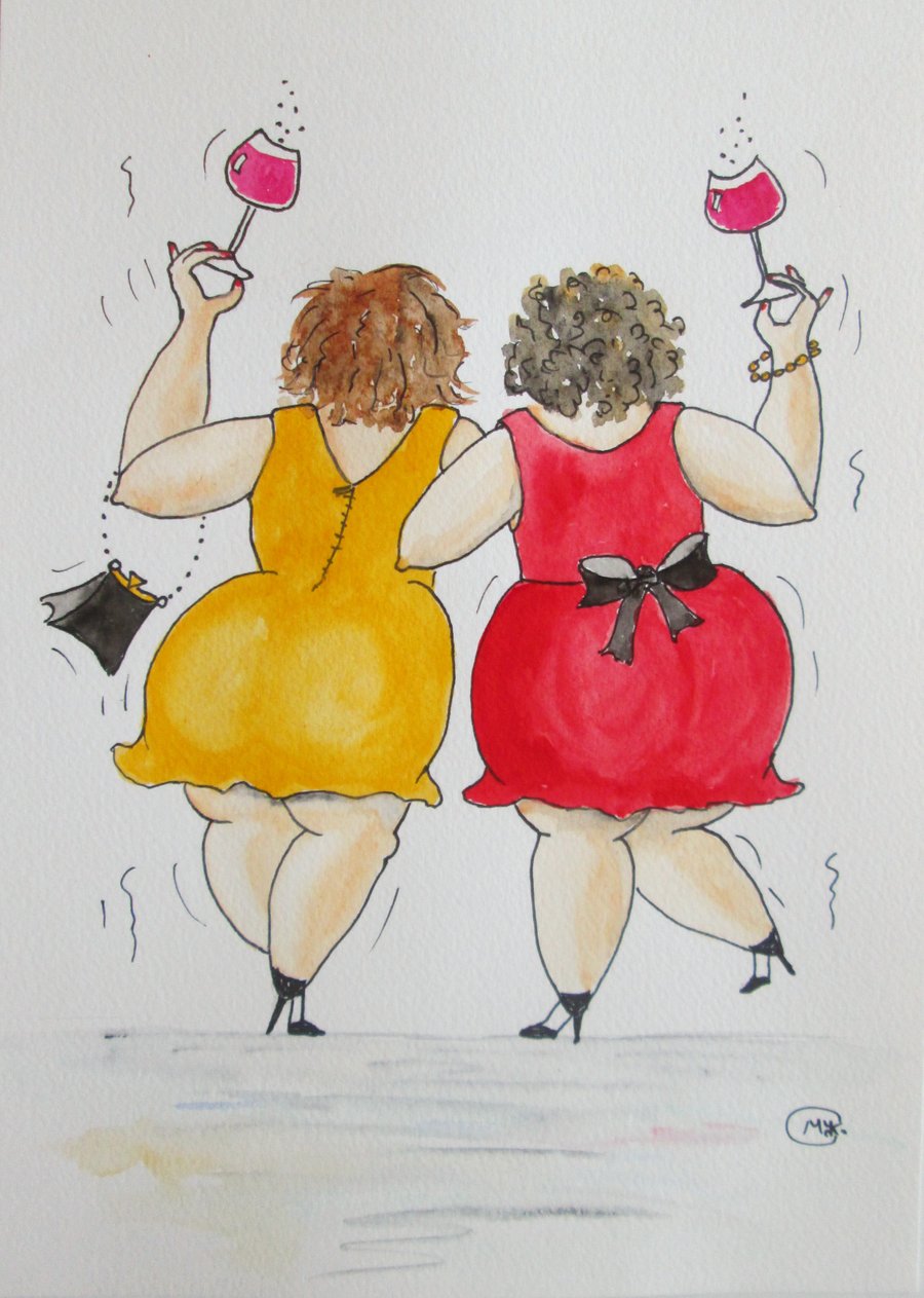 Best Friends Painting. Cheeky Party Girls painting