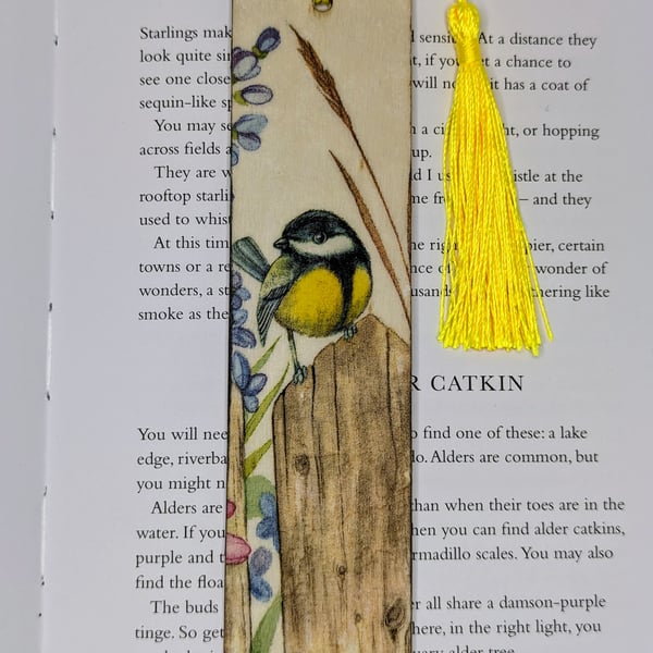  Wooden bookmark with a great tit design, Mothers Day gift