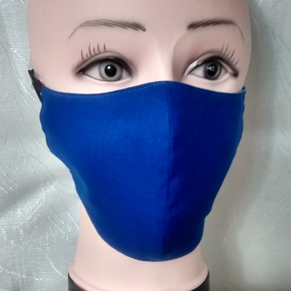 Handmade 3 layers royal blue uniform reusable adult face mask.