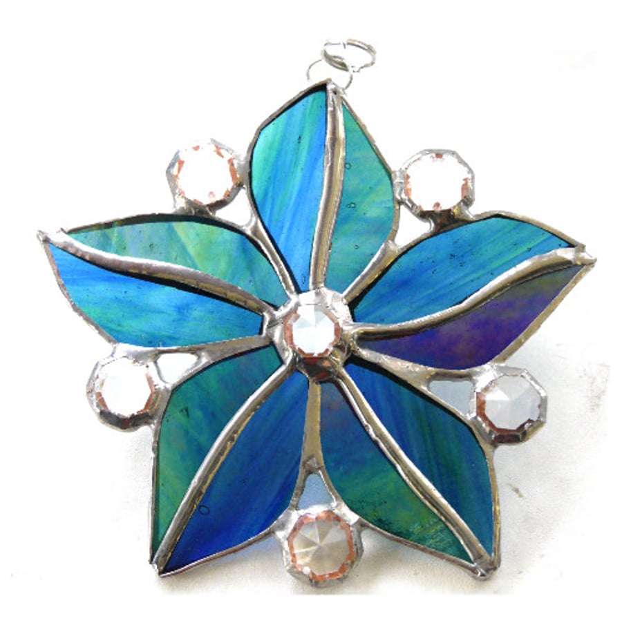 Crystal Star Flower Suncatcher Stained Glass 007 Sea Blue
