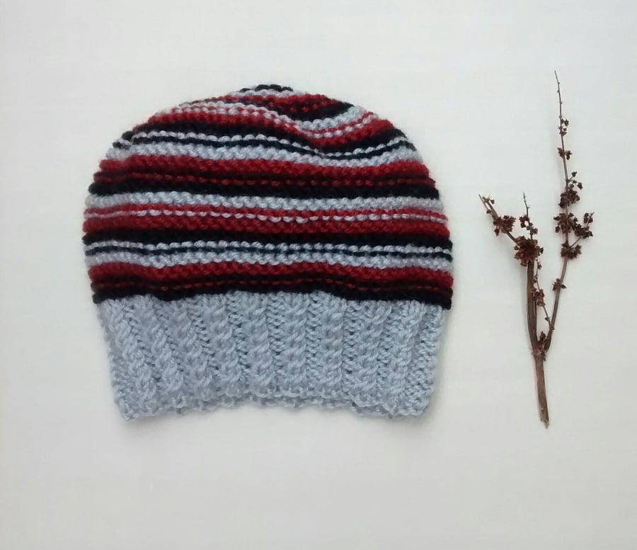Beanie Hat, Knitted Striped Hat