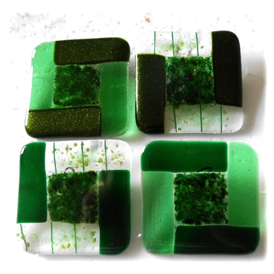 SOLD 250304 Fused Glass Coasters Set of 4 8cm Green