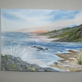 original art watercolour landscape seascape painting ( ref F 756 D4 )