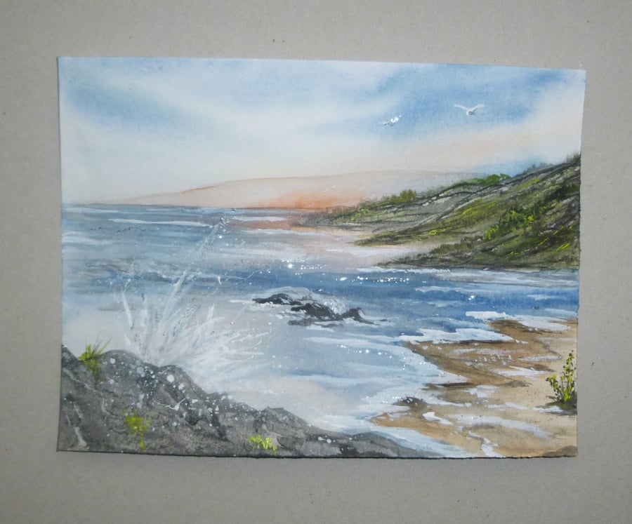 original art watercolour landscape seascape painting ( ref F 756 D4 )
